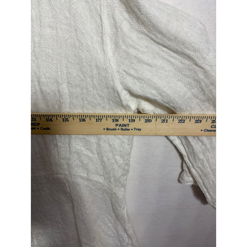 FLAX White 100% Linen Button Down Shirt Long Sleeve Textured M peplum  lagenlook - Picture 5 of 10